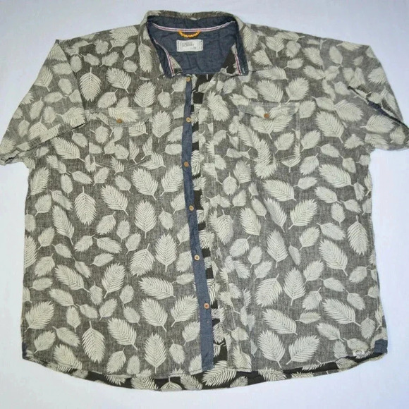 FREE PLANET Gray Leaf Reverse Print Casual Button - Picture 1 of 10